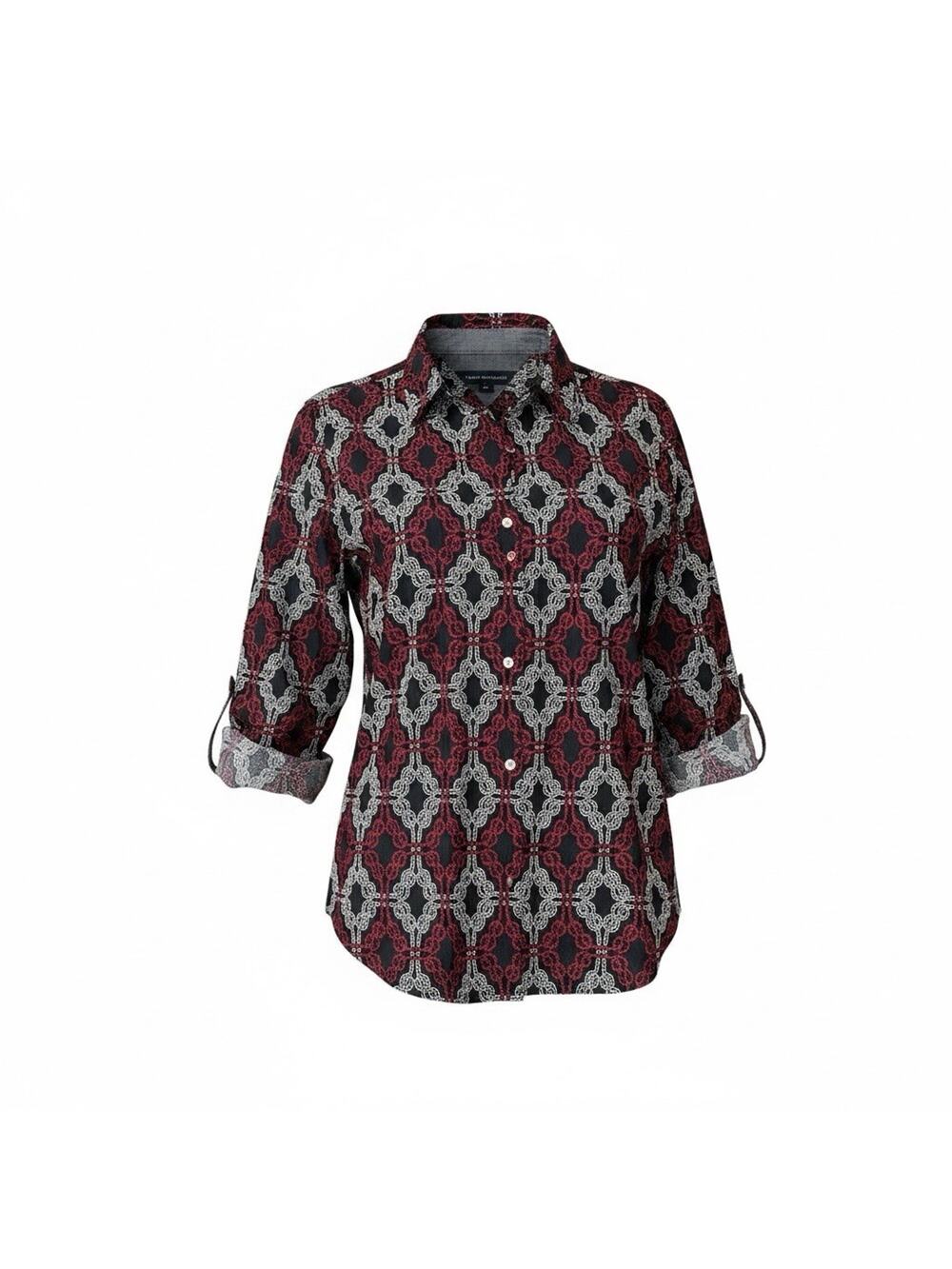 Tommy Hilfiger Rope Print Button Front Shirt Womens Medium Navy Red Long Sleeve